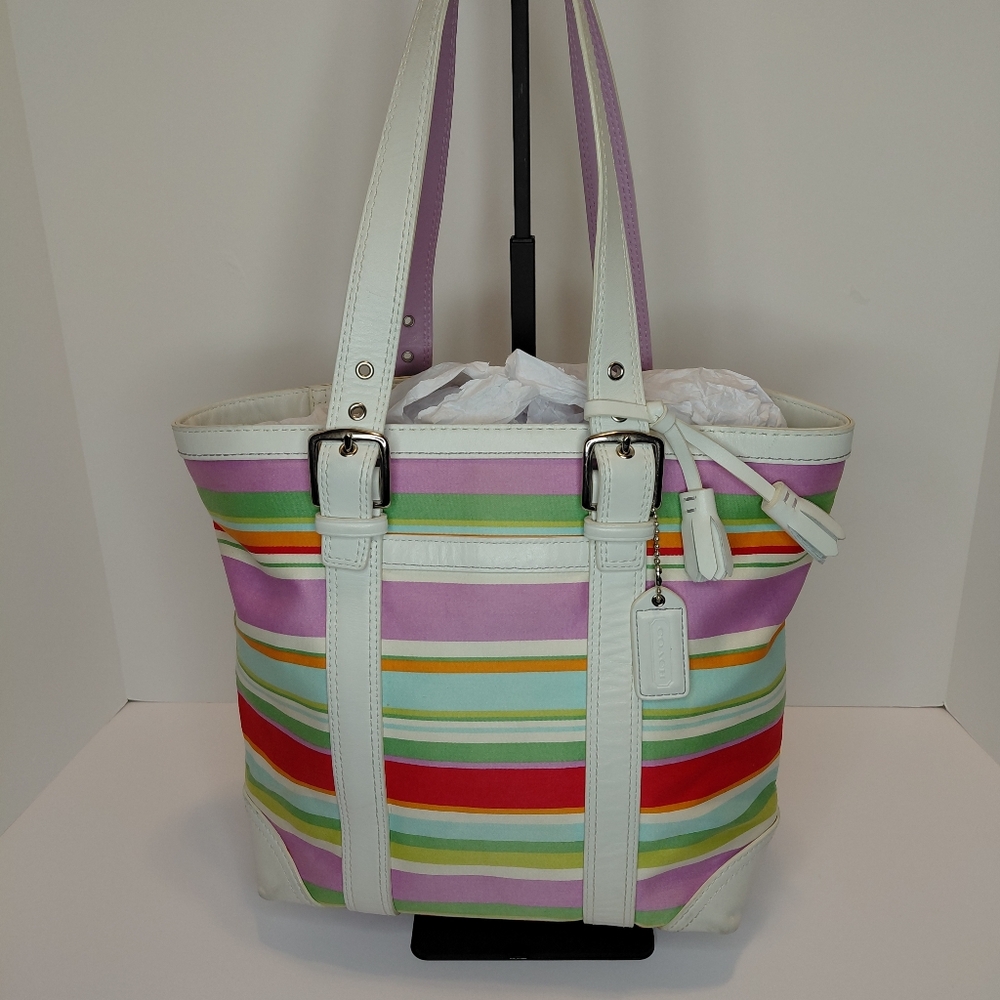 Coach Hampton Multicolor Striped Tote Bag - Picture 2 of 15